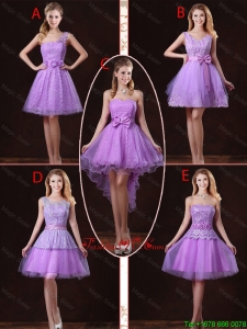 2016 Popular Laced Lilac Prom Dresses with A Line