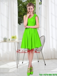 A Line Hand Made Flowers Modest Prom Dresses in Spring Green