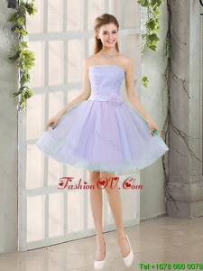 Artistic A Line Strapless Belt Modest Prom Dresses with Hand Made Flowers