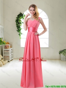 Cheap Watermelon Red Prom Dresses with One Shoulder