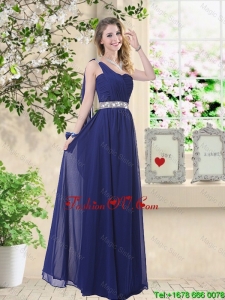 Comfortable One Shoulder Prom Dresses in Navy Blue