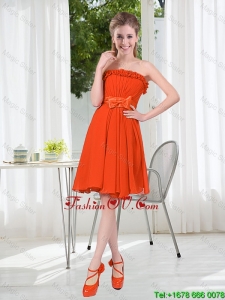Summer A Line Strapless Bowknot Modest Prom Dress in Rust Red