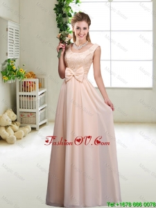 Perfect Bowknot Scoop Modest Prom Dresses in Champagne