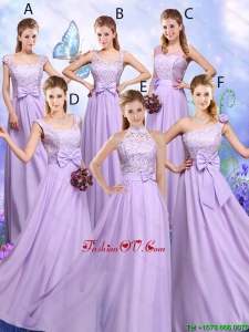 Popular Laced and Bowknot Modest Prom Dresses with Empire