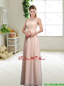 Pretty Laced and Bowknot Modest Prom Dresses with Scoop