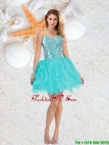 Cheap Sweetheart Beaded and Ruffles Prom Dresses in Aqua Blue