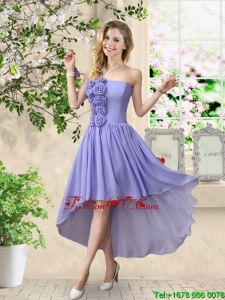 Pretty Strapless Chiffon Bridesmaid Dresses with High Low
