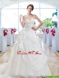 Pretty Sweetheart Appliques 2016 Wedding Gown with Chapel Train