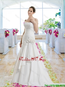 Cheap Hand Made Flowers 2016 Wedding Dresses with Appliques