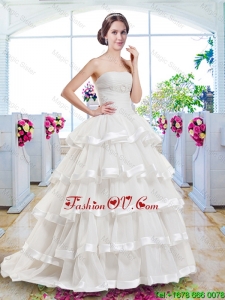Fashionable Ruffled Layers 2016 Bridal Dresses with Brush Train