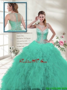 Discount 2016 Spring Scoop Ruffles Sweet 16 Dresses in Turquoise