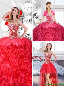 Red 2016 Spring Fashionable Detachable Sweet 16 Dresses with Ruffles