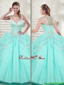 Best Selling Scoop 2016 Mint Quinceanera Dresses with Beadedwith