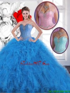 Cheap Beading Sweetheart Quinceanera Dresses in Blue for Summer