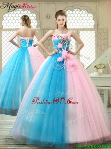 2016 Fall Fashionable Hand Made Flowers Sweet 16 Gowns with Strapless