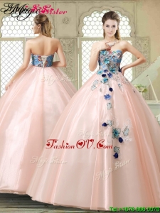 2016 Fall Perfect Strapless Sweet 16 Gowns with Appliques and Embroidery