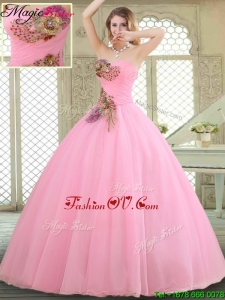 2016 Spring New Style Rose Pink Quinceanera Gowns with Beading and Appliques