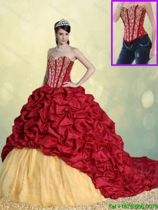 2016 Luxurious Beading and Pick Ups Sweet 16 Dresses with Brush Train