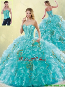 2016 Luxurious Brush Train Sweetheart Quinceanera Dresses in Aqua Blue