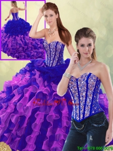 Exclusive Multi Color Brush Train Quinceanera Dresses