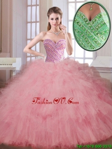 2016 Luxurious Beading and Ruffles Quinceanera Dresses in Watermelon