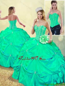 2016 Beautiful Beading and Pick Ups Sweet 16 Dresses with Lace Up