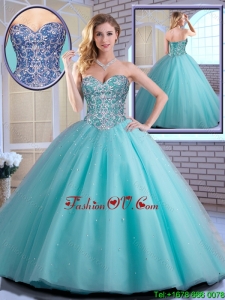 2016 New Style Beading Sweetheart Quinceanera Dresses in Aqua Blue