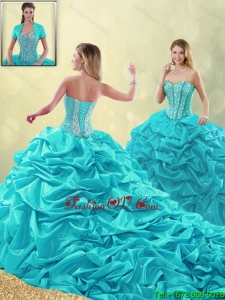 Detachable Cheap Beading and Pick Ups Quinceanera Gowns with Court Train