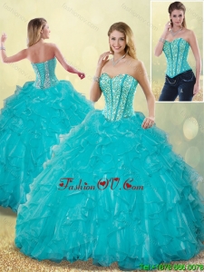 Detachable Elegant Aqua Blue Sweet 16 Dresses with Beading and Ruffles