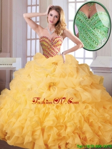 Unique Hot Sale Winter Beading and Ruffles Quinceanera Dresses in Gold