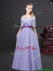 Simple Off the Shoulder Lavender Long Dama Dress in Chiffon