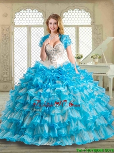 2016 Gorgeous Sweetheart Beading and Ruffled Layers Quinceanera Gowns