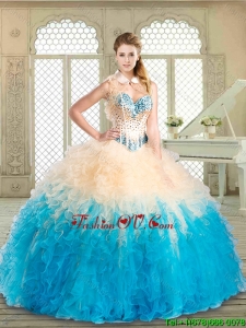 2016 Lovely Floor Length Quinceanera Dresses with Beading and Ruffles