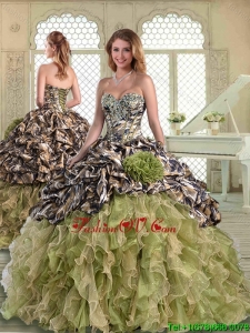 2016 Perfect Camo Classic Quinceanera Dresses with Pick Ups and Hand Made Flowers