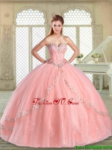 Romantic Sweetheart Beading Classic Quinceanera Dresses in Watermelon