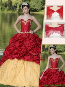 2016 Latest Appliques and Pick Ups Quinceanera Gowns with Brush Train