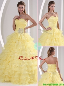 Gorgeous Sweetheart Quinceaners Gowns with Appliques and Ruffled Layers
