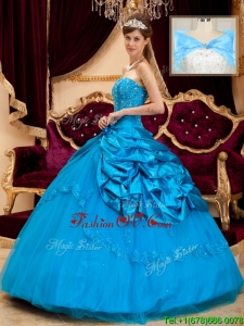 Spring Elegant Strapless Appliques and Beading Quinceanera Gowns