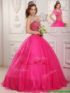 2016 Best Selling A Line Floor Length Quinceanera Dresses in Hot Pink