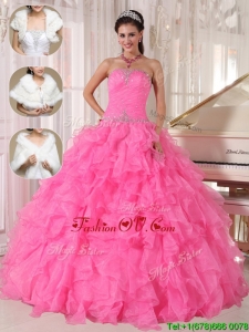 2016 Cheap Ball Gown Strapless Quinceanera Dresses in Hot Pink
