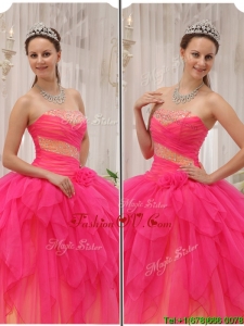 2016 Classic Beading Strapless Quinceanera Gowns in Hot Pink