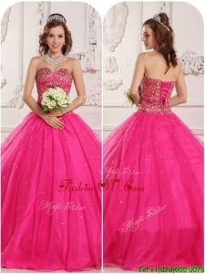2016 Modern A Line Beading Quinceanera Gowns in Hot Pink