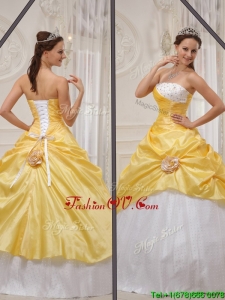 Custom Made 2016 Yellow Strapless Quinceanera Gowns with Beading