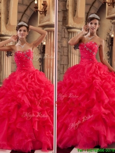Custom Made Red Sweetheart Quinceanera Gowns with Ruffles