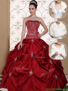 Designer Strapless Quinceanera Gowns with Embroidery and Pick Ups