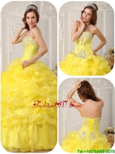 Fall Custom Made Beading and Ruffles Quinceanera Dresses in Yellow