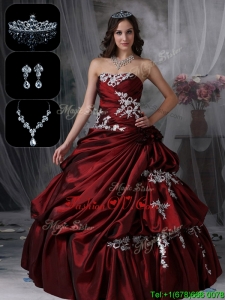 2016 Lovely Strapless Quinceanera Dresses in Burgundy