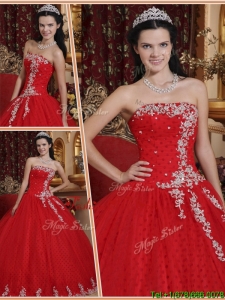 2016 Spring Latest Red Ball Gown Strapless Quinceanera Dresses