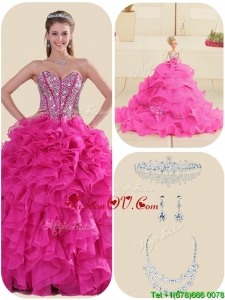 Fall New Style Fuchsia Quinceanera Gowns with Ruffles and Beading