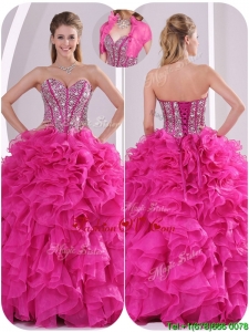 Fall Popular Ruffles and Beading Quinceanera Gowns in Fuchsia
